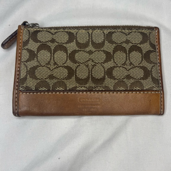COACH VINTAGE Monogram Canvas & Leather Zipper Key Chain ID Wallet Coin Purse - Picture 3 of 10